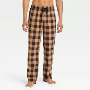 New! Men's Goodfellow Microfleece Pajama PJ Pants Beige/Black Plaid